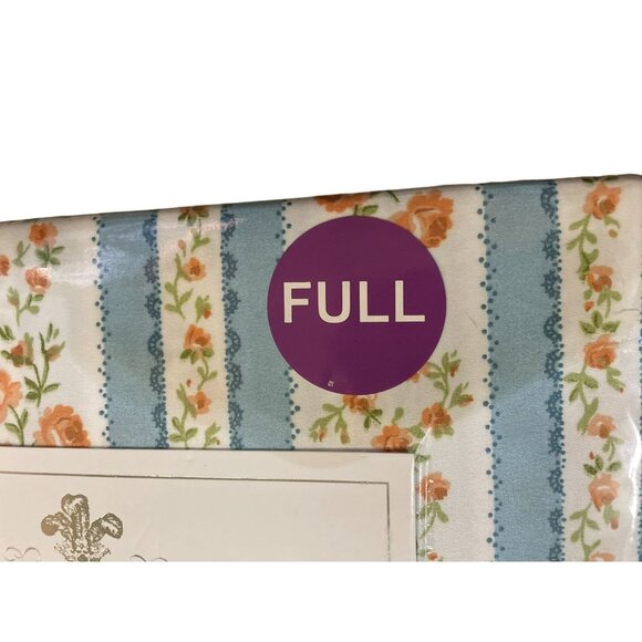 Shabby Chic Sheet Set NEW Full Floral 6 Piece Set Blue Stripe with Orange Flower - Picture 6 of 16